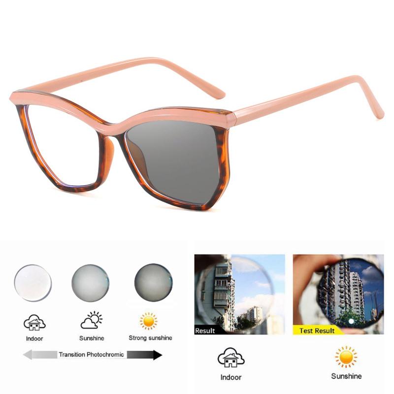 

Персонализированные фотохромные очки для близорукости «кошачий глаз» для женщин, солнцезащитные очки с полной оправой, меняющие цвет, ретро-очки для близорукости Myopia-3.75 леопардовый