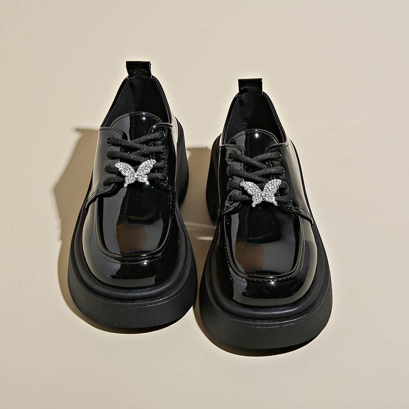 

женские кожаные туфли на шнуровке на толстой подошве, новые осенние 2025 года, черные, универсальные, женские туфли, одинарные туфли 40