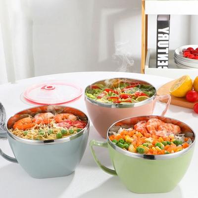 Avec couvercle poignée bol de nouilles instantanées bol de riz en acier inoxydable bols de soupe riz soupe nouilles