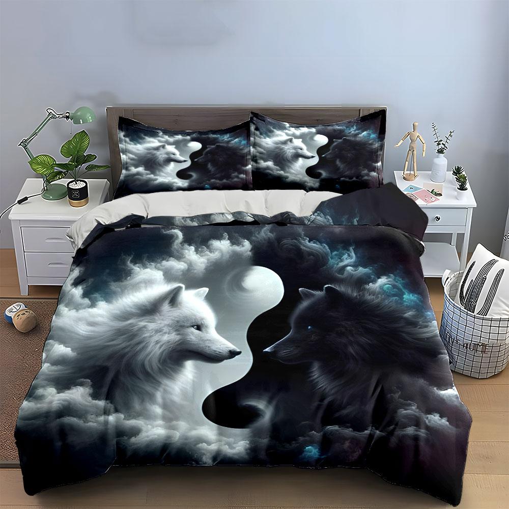 Yin Yang Wolf Decor Set Multiple Sizes Kid'S And Adults' Bedroom Exquisite 3Pc Bedding Set, Gift