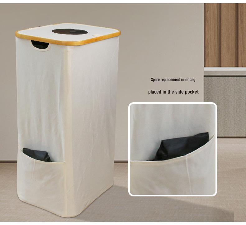 Foldable Bamboo Oxford Cloth Recycling Basket with Lid and Inner Bag