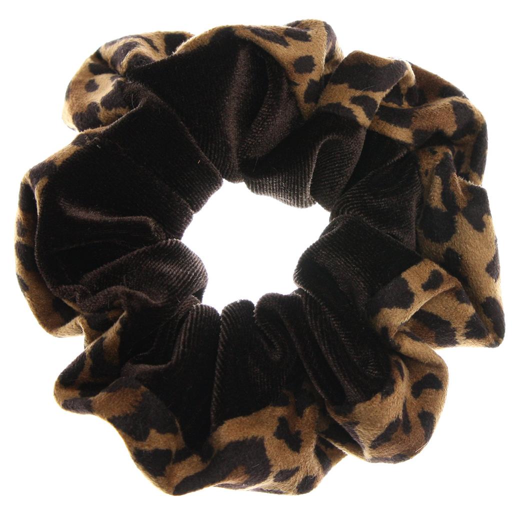 VINGTAINE Velvet Leopard Print Scrunchie with Animal Simple Office Ruffled Hair Accessory Suede-Like Print, Style, HS-67