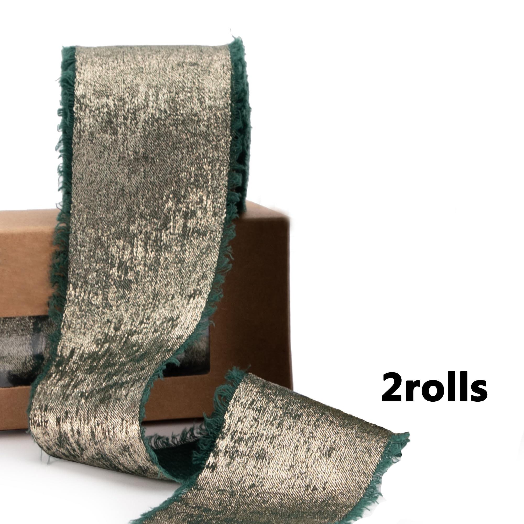 

2 рулона шифоновой шелковой ленты Лента с бахромой Блестящая золотая шелковая лента Цветочный букет Подарочная упаковка Свадебные ленты для поделок Лента для девичника 2rolls зелёный