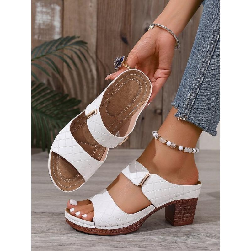 High-heeled Slippers Large-sized Fashionable Shoes Thick-heeled Fish-mouthed Flip-flops