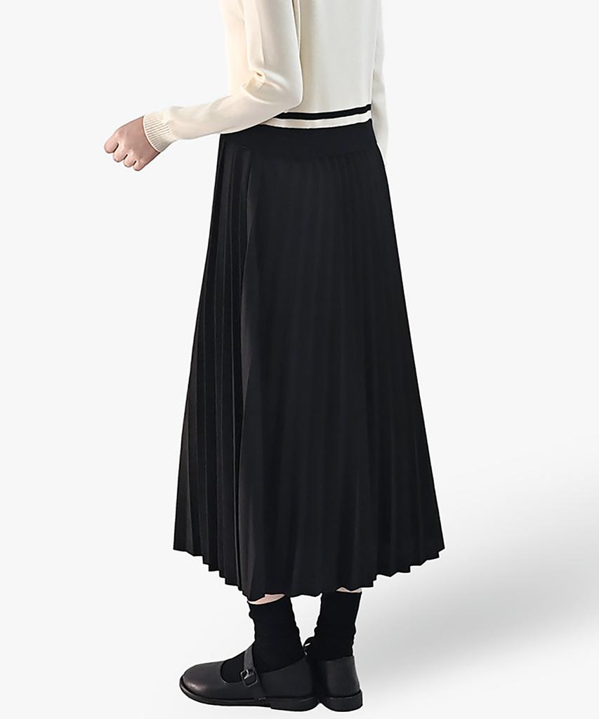 Keulleiseu Wedding Guest Look Color-Blocked Pleated Long Knit Dress_Ivory
