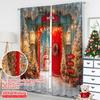 2pcs 2D flat printing Merry Christmas Popular Party Window Curtains Pine Snow Trail (2) Durable Polyester Without Electricity