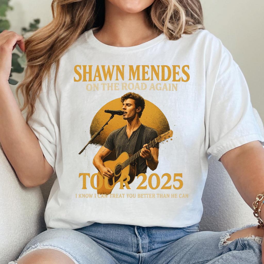 On The Road Again Tour 2025 T-Shirt New In Fashion Casual Loose Short Sleeve Round Neck High Quality Street Wear Shawn Mendes