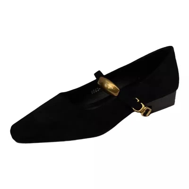 

Block Heel Black Mary Jane Women s Shoes Spring and Autumn 2026 New Suede Shallow Mouth One Strap Vintage Versatile Single Shoes 35 чёрный