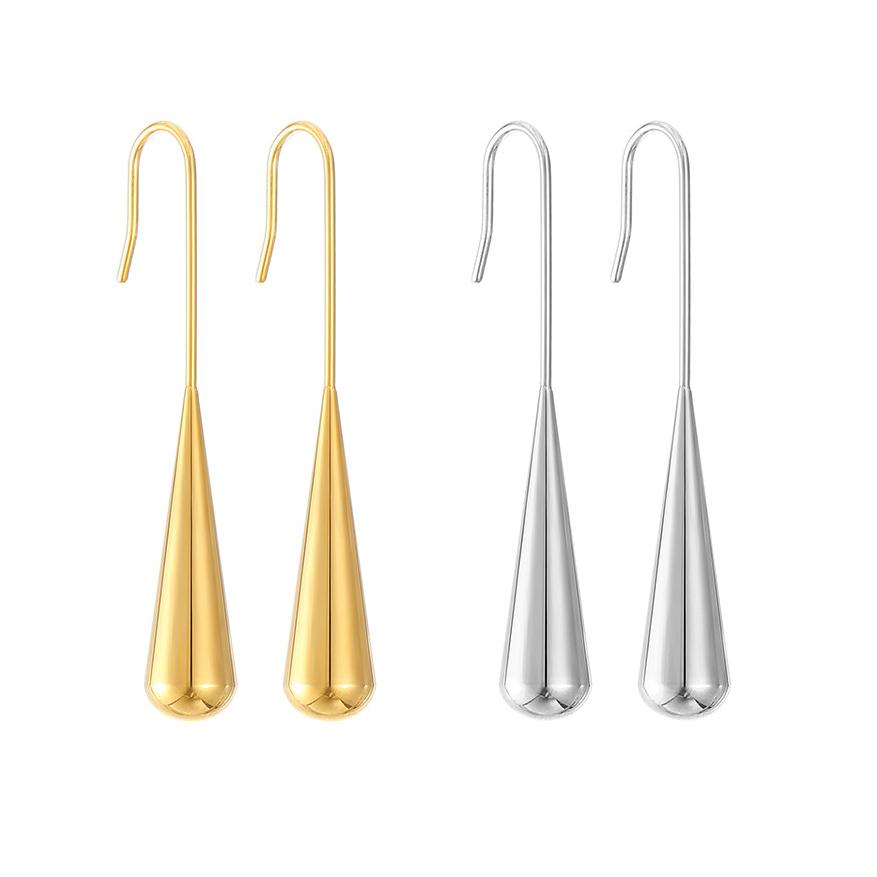 Waterproof Real Stainless Steel Waterdrop Pendant Ear Hook Hollow Long Drop Earrings Daily Chic Fashion Jewelry Gifts For Ladies