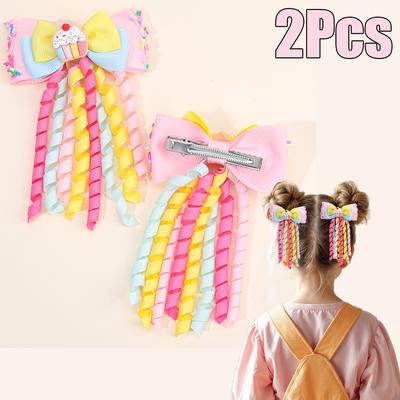 2 Stück Süßes Dessert Haarspange Quaste Schleife Lockig Haarnadel Für Mädchen Pferdeschwanz Haarspange Kinder Schule Kopfschmuck Accessoires