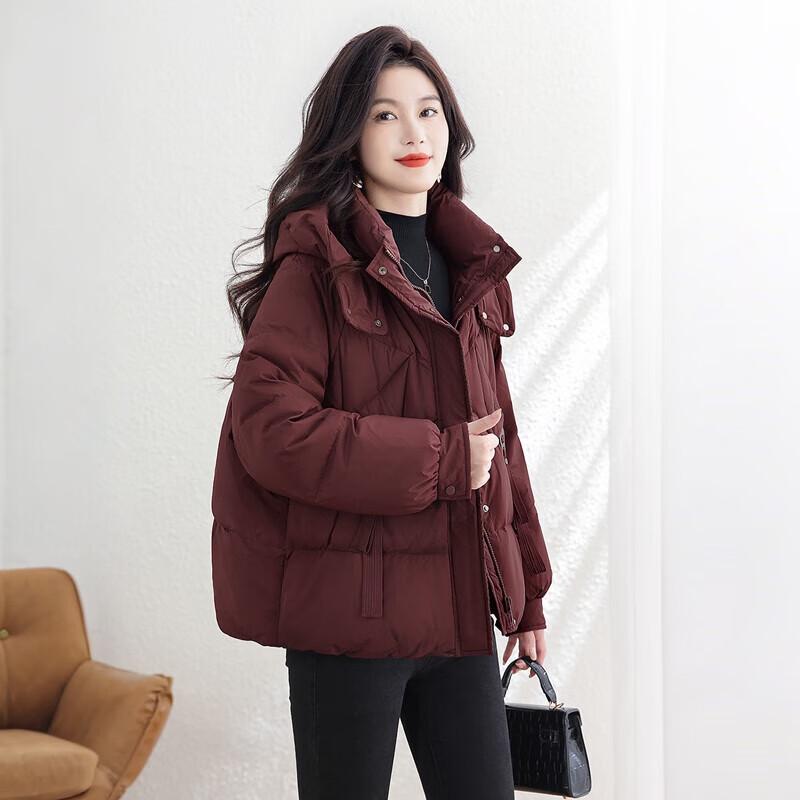 Sibaisha Women's Loose-Fit Hooded 90% Down Jacket with Ribbon Detail