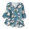 Women’s Casual Floral Print Henley Neck Cotton Linen Shirt Three Quarter Sleeve Button Front Loose Fit Blouse Top