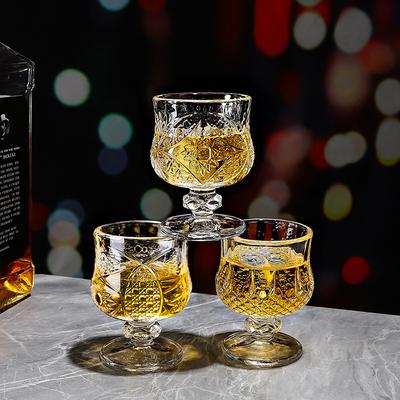 50ml SGlass Retro Engraved Glass Cup 2pcs Small Red Wine Cup Diamond Cocktail Beer Mugs Sunflower Patterned High Footed Mug