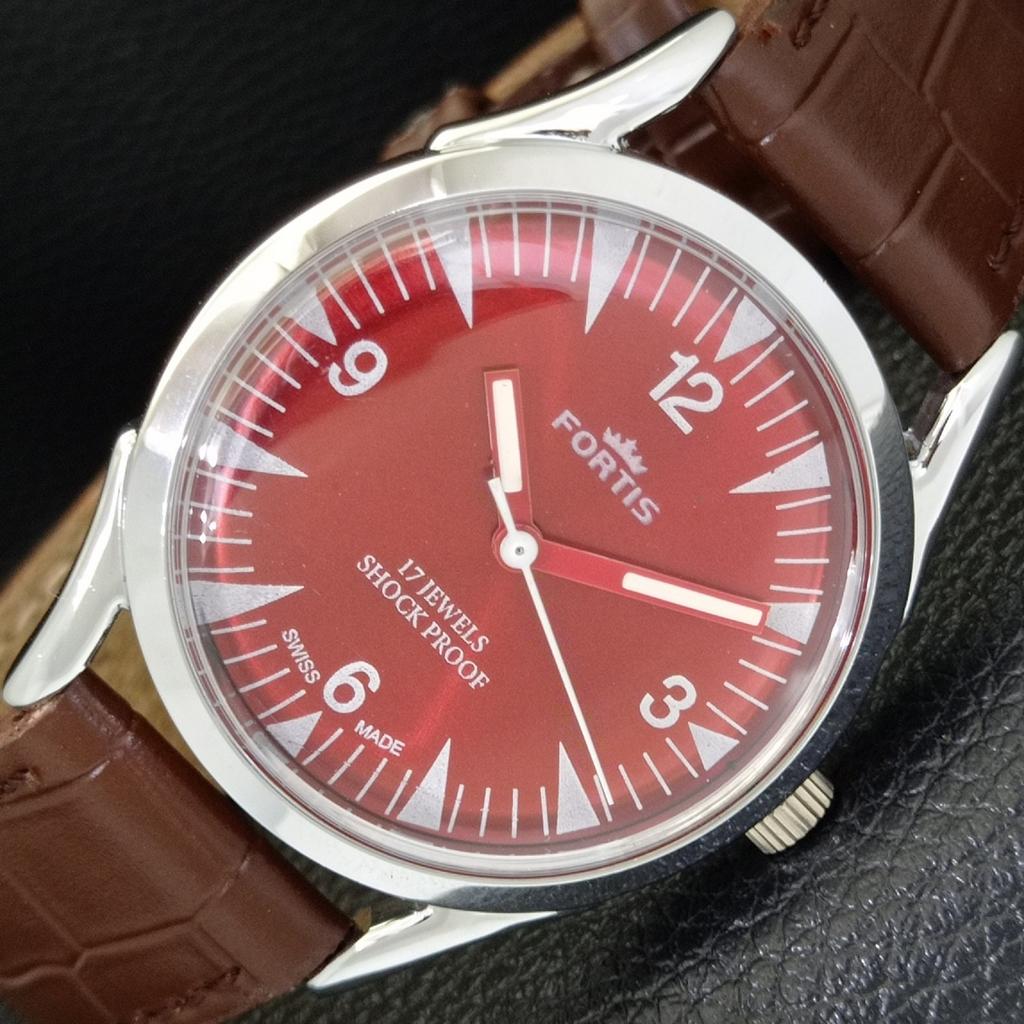 

SWISS VINTAGE HAND-WINDING MENS REFURBISHED RED COLOR DIAL WATCH a701013-5 R205a-a701013