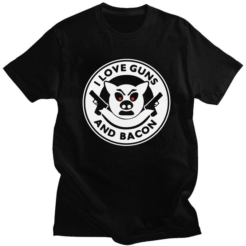 Custom I Love Guns And Bacon Tshirts for Men Short Sleeve Leisure T Shirt Tshirt Pure Cotton Tee Gift