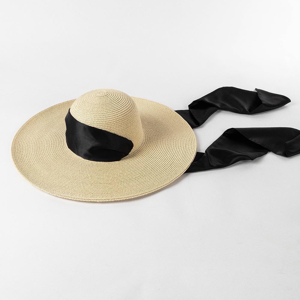 European and American Fashion Simple Wide Strap Paper Grass Dome Big Eaves Hat Women Outdoor Beach Concave Sunscreen Straw Hat Tide
