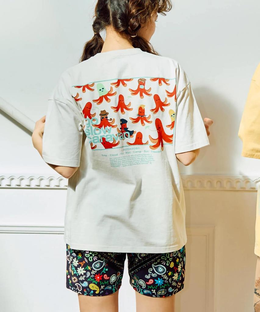 [go Slow Caravan] 341915A USA/C Square Logo Back Print Relaxed T-Shirt, Ivory, Size L