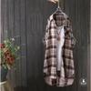 Camicia Lunga a Quadri Oversize Fresca da Donna con Collo a Punta, Misto Cotone, Tunica, Leggero Cardigan Copri Costume a Bottone Singolo per la Primavera