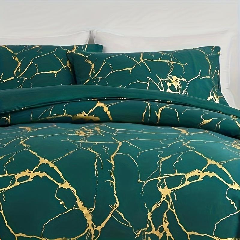 Set copripiumino di lusso alla moda, set di biancheria da letto con stampa in marmo bronzante, morbido e confortevole, per camera da letto, camera degli ospiti