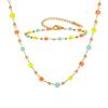Colorful Rainbow Square Beaded Necklace for Women, Gold Plated Stainless Steel Boho Necklace Bracelet, Exquisite Charm Jewelry