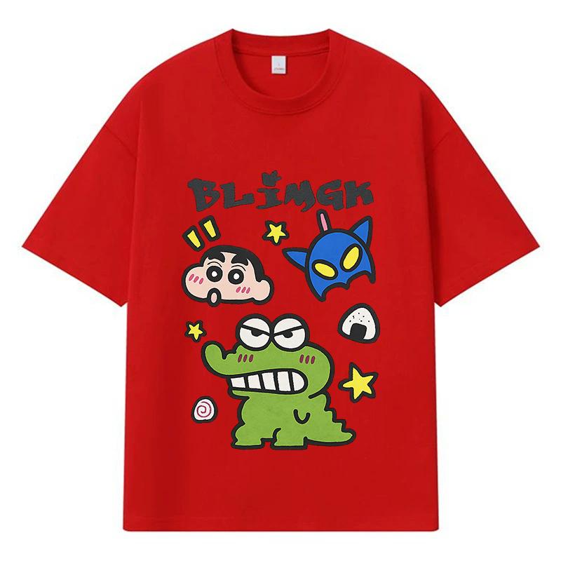 2026 Cartoon Crocodile Shinchan Batman Printed Graphic Y2k Harajuku Streetwear 100% Cotton T Shirt Casual Oversized Summer Men T-shirt