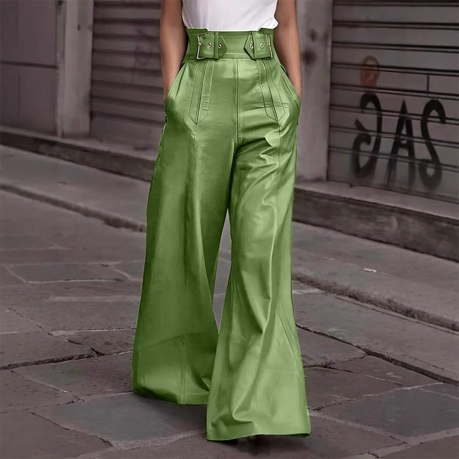 

Женские новые модные кожаные брюки с высокой талией, свободные расклешенные брюки из искусственной кожи с карманами на талии L