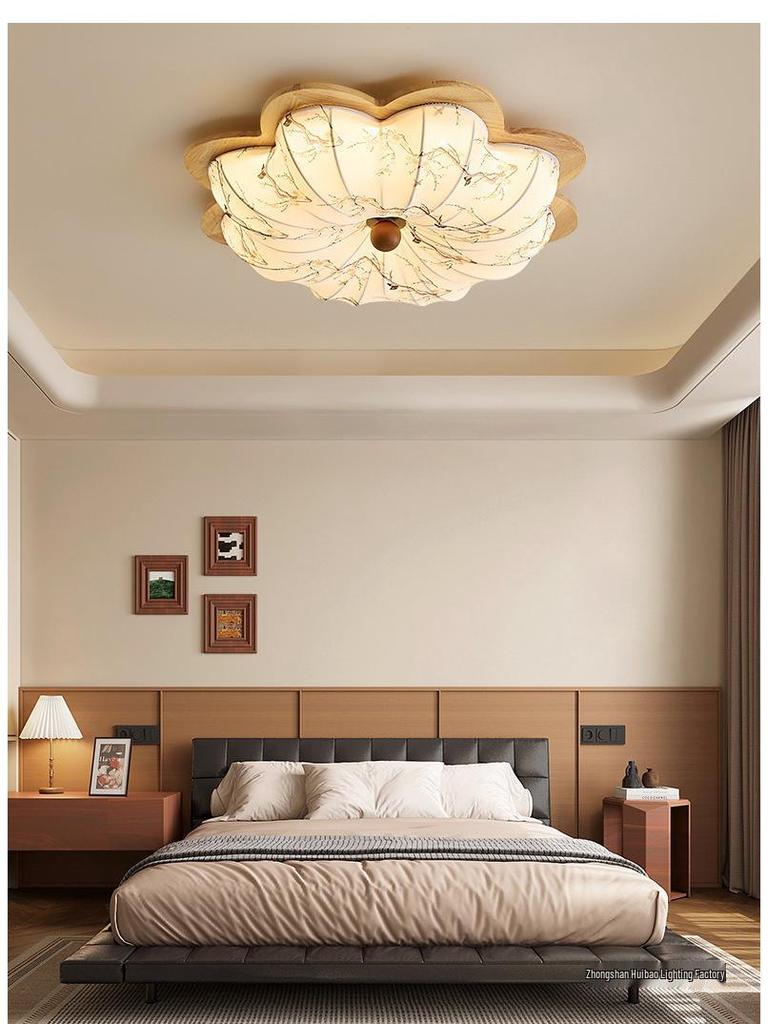 Chinese Song Dynasty Chandelier: Retro Fabric & Walnut Wood Zen Ceiling Light