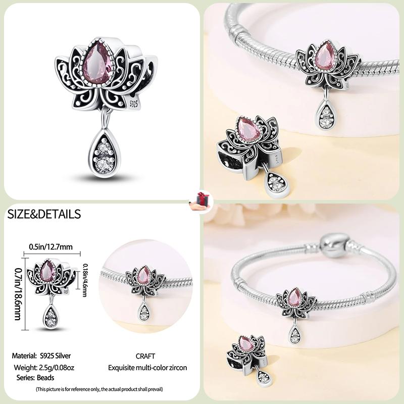 Modne koraliki zawieszki S925 ze srebra próby 925 w stylu klasycznym i romantycznym z motywem żółwia lotosu, odpowiednie do oryginalnej bransoletki DIY na prezent