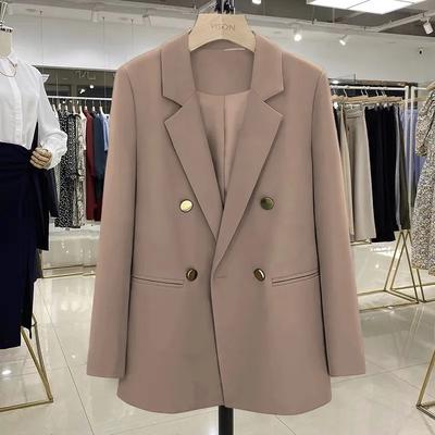 Women Suit Coat Lapel Long Sleeve Single Breasted Suit Jacket with Flap Pockets Loose Fit Basic Solid Color Office Commuting Outerwear