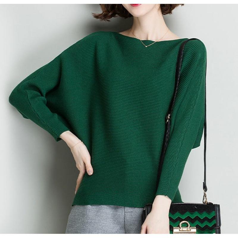 Batman shirt women's top autumn new retro loose bat sleeve one-word neck knitted sweater women's