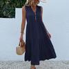Summer Women Dress Sleeveless V Neck A-Line Knee-Length Solid Color