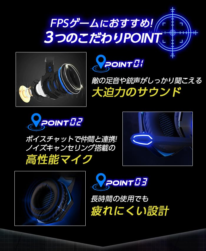 G2000 Gaming Headset with Voice Microphone Mute LED Wired Chat, Switch, Lighting, (Blue)