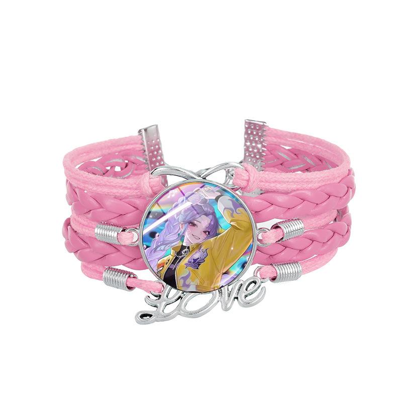 1Pc Demon Hunters KPOP Cartoon Time Gem Bracelet, Leather Braided Blue Multi Layer
