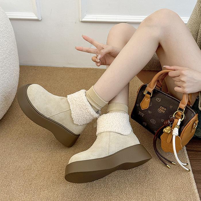 Women's large size soft sole heightening warm fur one winter non-slip snow boots plush lining outdoor sports fur cotton boots