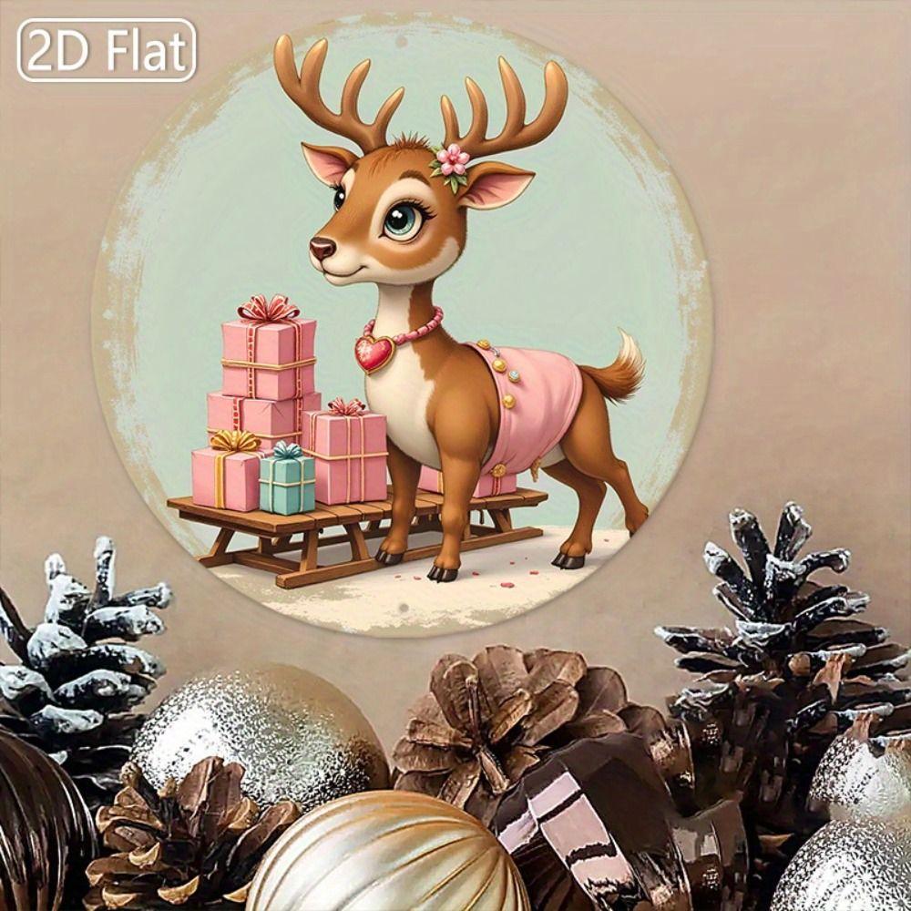 Vintage Metal Sign Blue Deer Merry Christmas Retro Tin Plate Wall Decor Home Holiday Gift 20 Cm