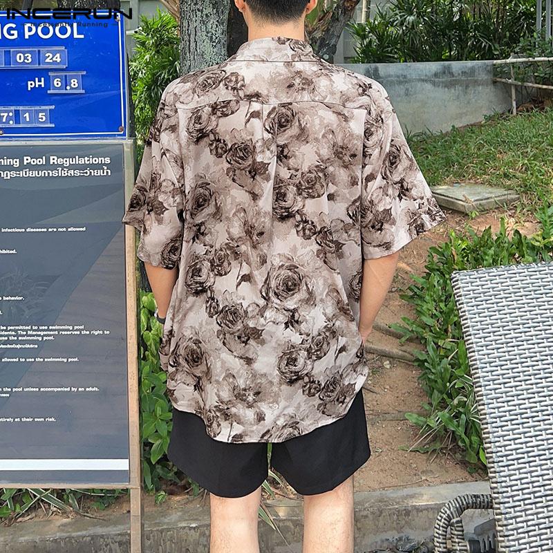 INCERUN Oversized Men Lapel Floral Printed Shirts Beach Holiday Tops