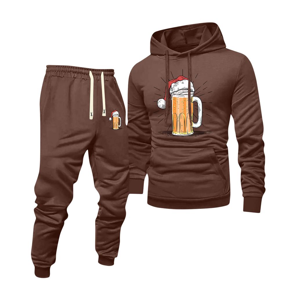 Men's Printed Hooded Sweatshirt And Sweatpants Casual Sports Suit