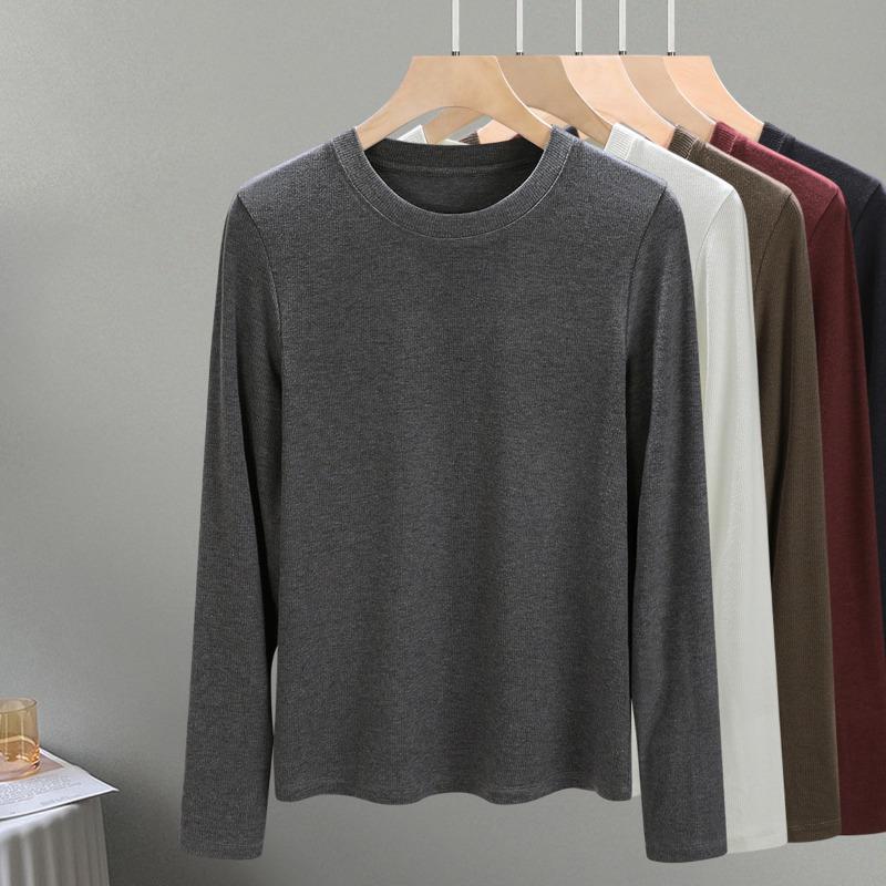 

Женская базовая трикотажная шерстяная рубашка с круглым вырезом, новая модель начала осени, внутренний топ с длинным рукавом, дизайн, приталенная рубашка XXXL