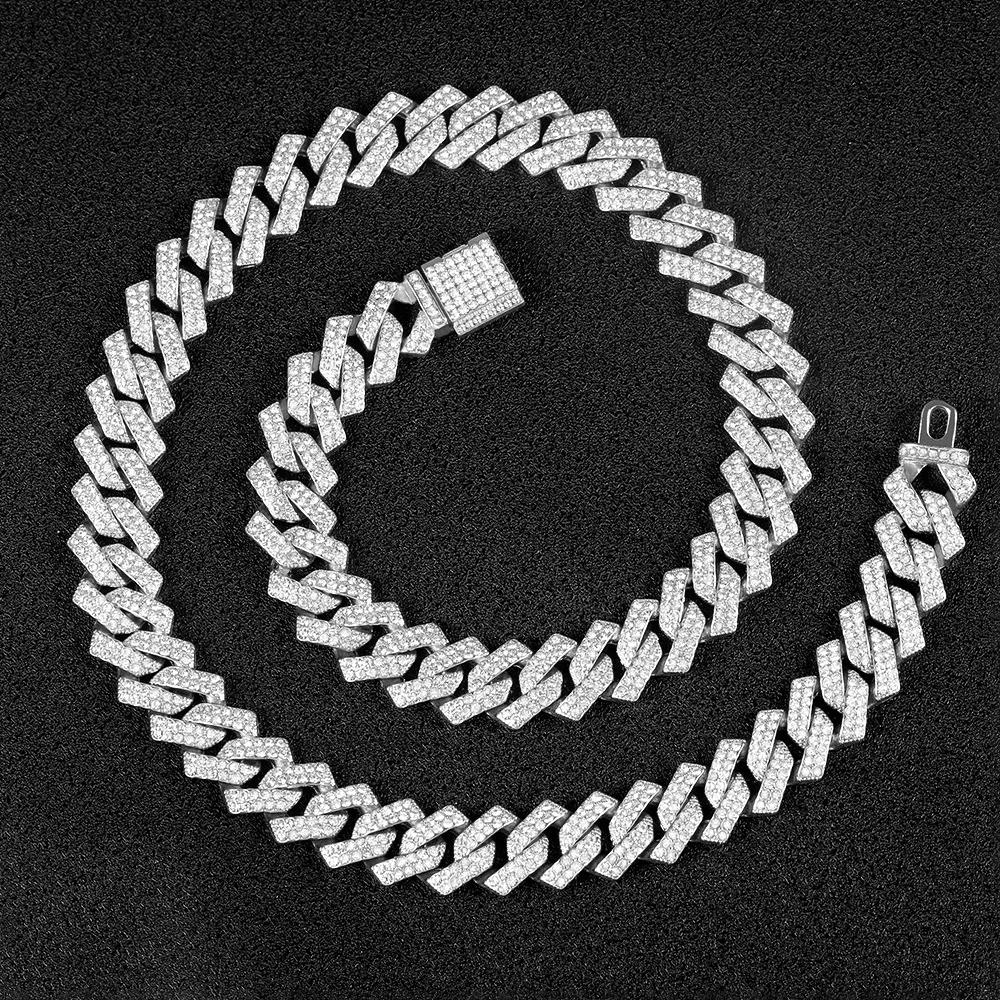 3pcs/set 15mm Necklace+Bracelet+Watch Cuban Chain Watch Hip Hop Miami Curb Iced Out Paved Rhinestone Rapper Cuban Men Jewelry