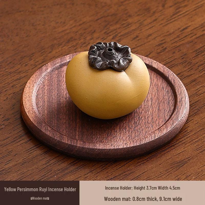 Creative Small Ceramic Persimmon Incense Holder - Zisha Burner for Agarwood & Sandalwood, Ideal for Tea & Incense Ceremonies Indoors