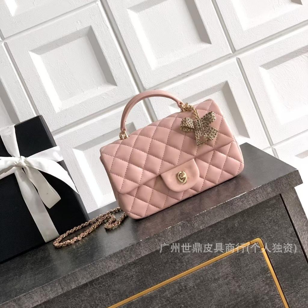 High-quality New Mini25K Bow  Style Sheepskin Diamond-grid Chain Bag Portable Single Shoulder Flip