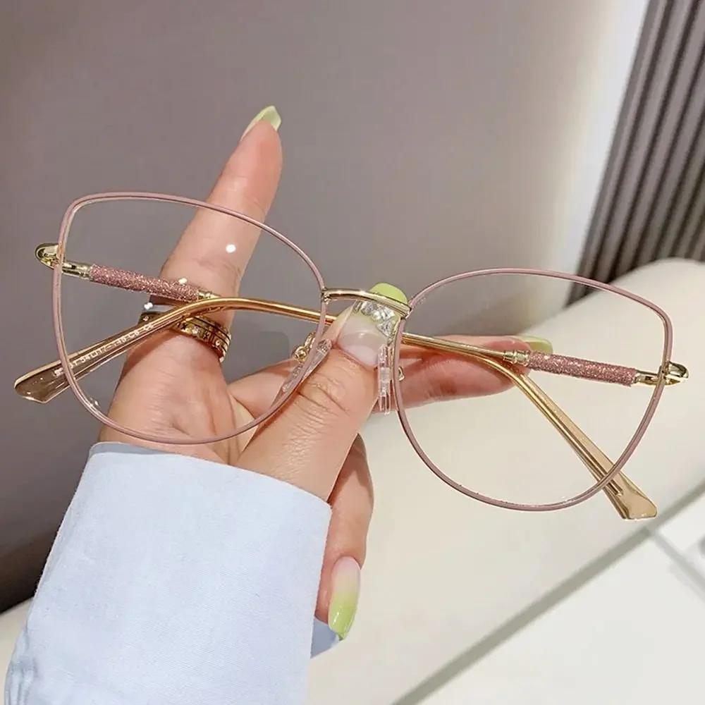 Women'S Glasses Cat Eye Metal Eyeglasses Frame Optical Glasses Blue Light Blocking Transparent Computer Glasses