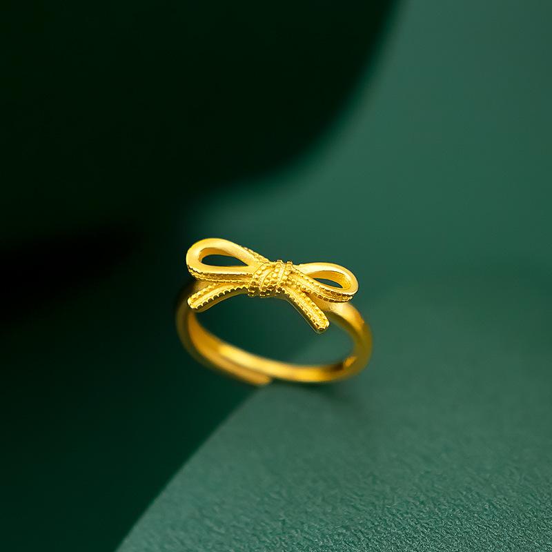 Vietnam Gold-Plated Sand Bow Ring: Elegant Women s Fashion Jewelry for Holidays