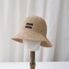 Handmade Letter Embroidery Sun Hat Wide Brim Floppy Summer Straw Panama Dome Bucket Hat for Women Beach