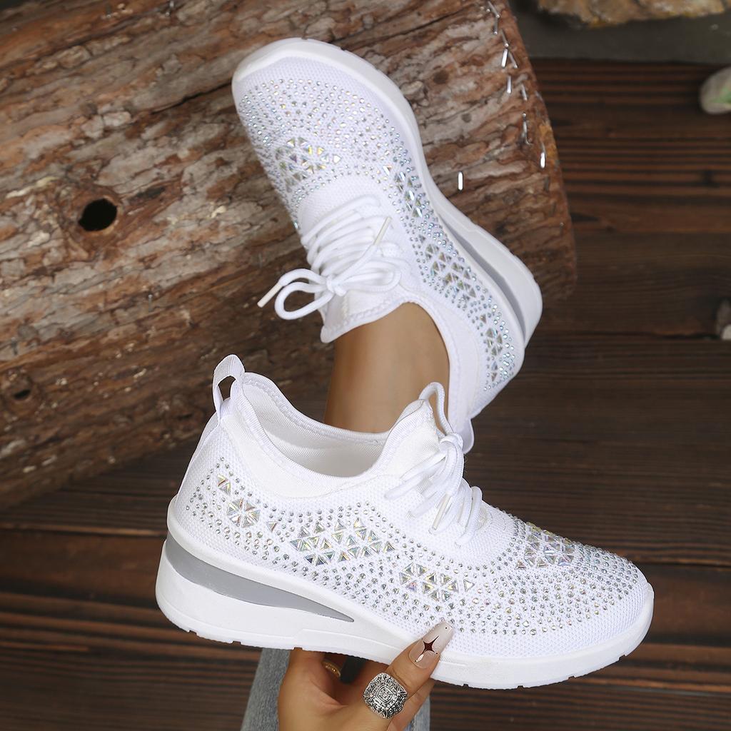 Bling Geometric Rhinestone Women Sneakers Breathable Mesh Hidden Wedge Comfort Daily Shopping Shoes Free Shipping Shoes