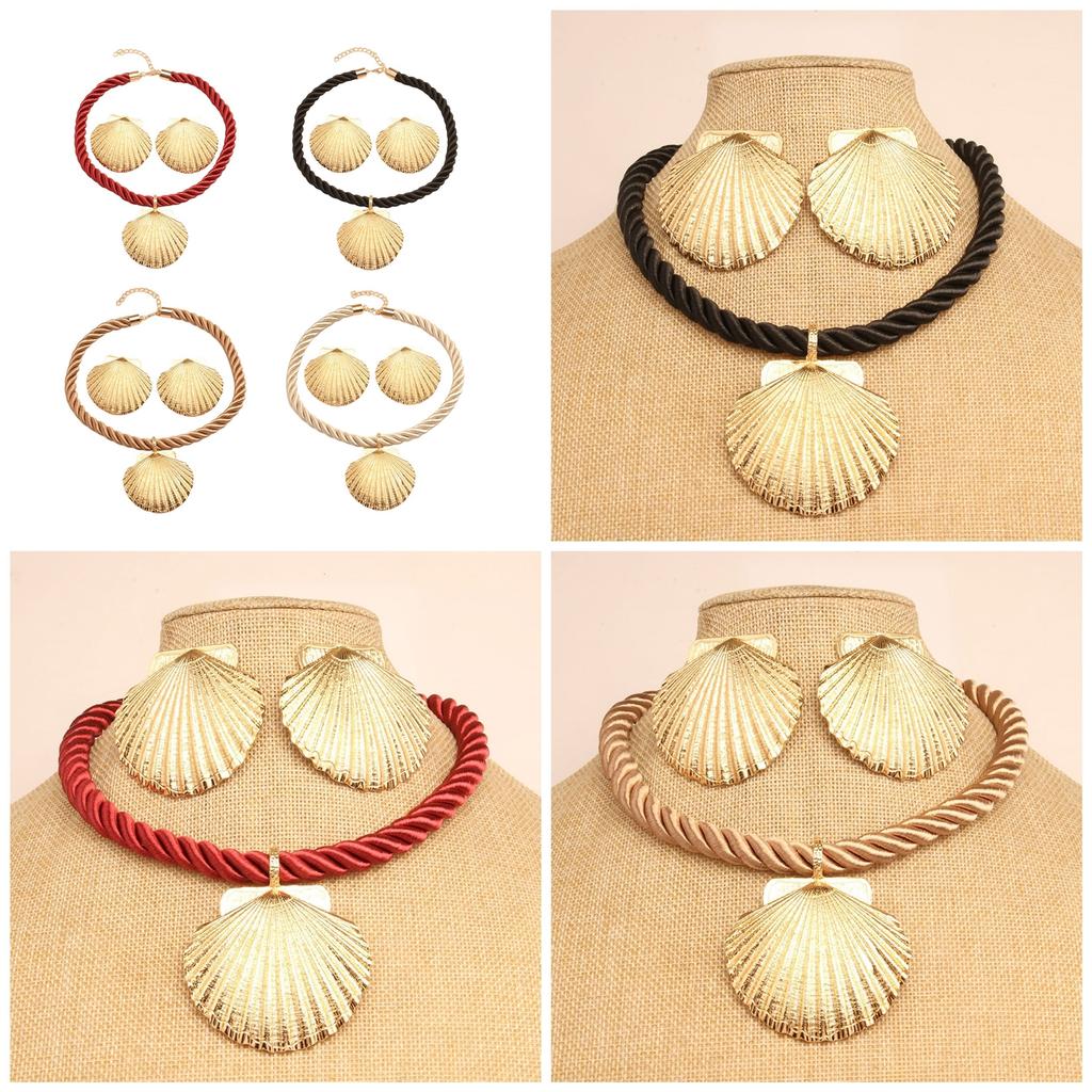 Elegant Shell Pendant Earrings and Necklace Set Fashionable Accessories Handmade Women Girls Jewelry for Daily Wear