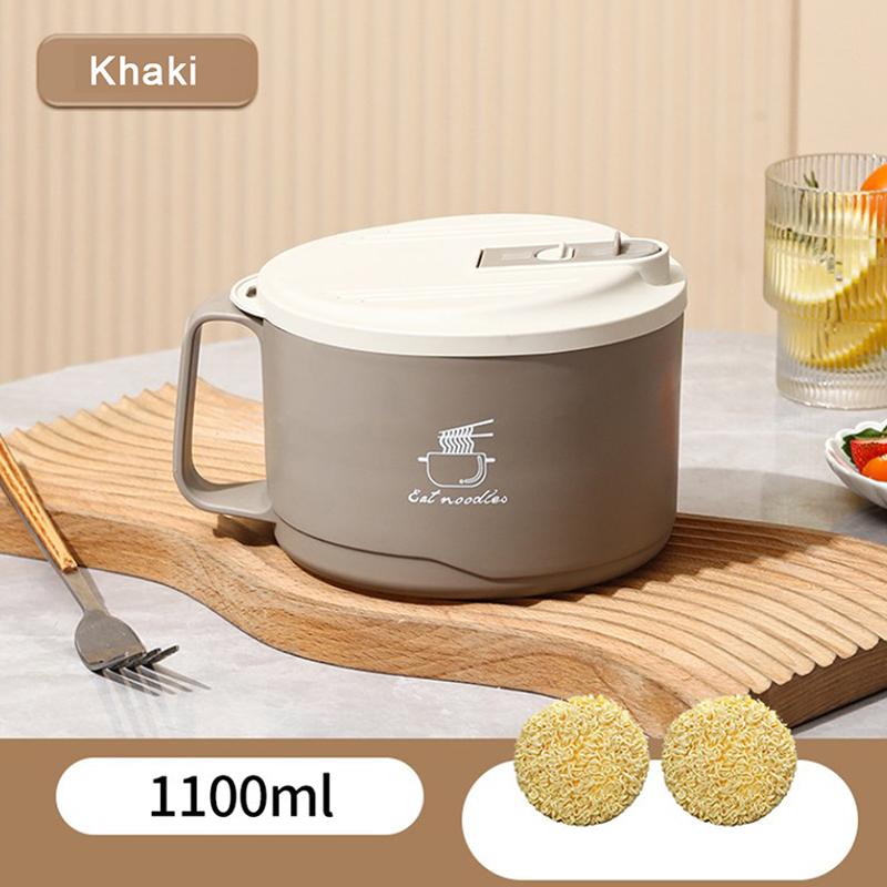 

Миска из вспененной нержавеющей стали 304, большая емкость, двухслойная, антиожоговая, ланч-бокс с посудой/крышкой, может сливать миска для рамэна хаки