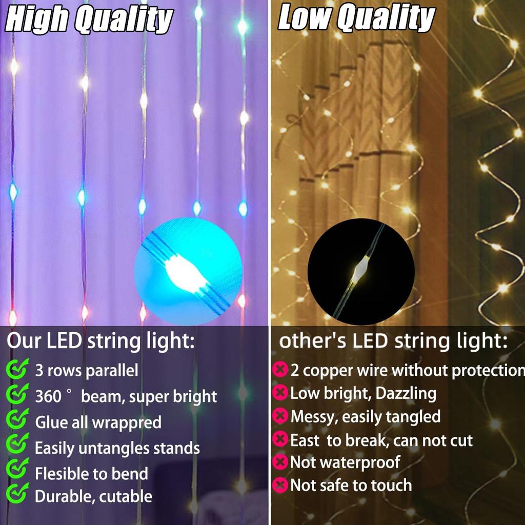LED Curtain Light String RGBIC Curtain Light APP Bluetooth Control String Lights USB Plug Music Sync Lights for Room Decorations