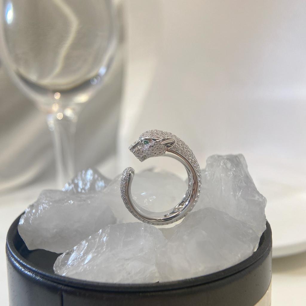 Leopard Voll Diamant Ring Hoher Sinn Europäisch und Amerikanisch Leopardenkopf Partnerring Temperamentvolles Mädchen