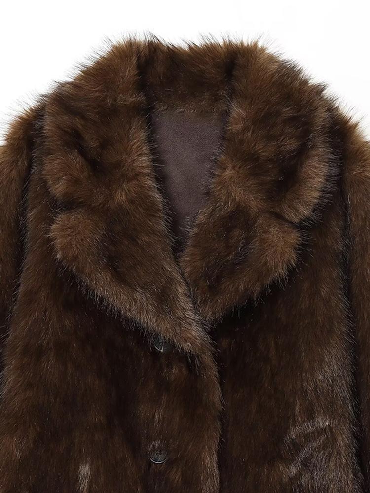 Women's Double-sided Winter Jacket Women's Synthetic Fur Suede Jacket Ladies' Warm Collar Button Top Brown Autumn and Winter
